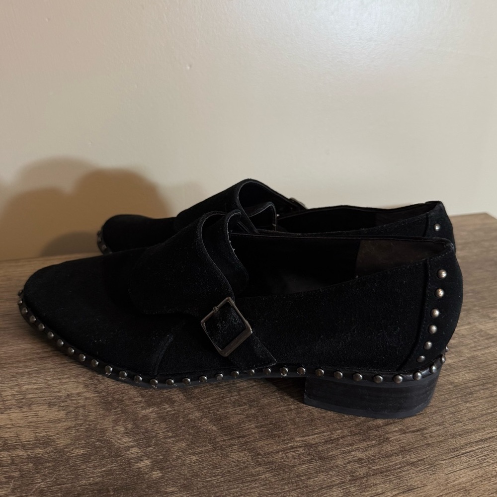 Adrianna Papell Black Suede Studded Shoes Women’s Size 8.5 Studs & Buckle Detail - Picture 5 of 12
